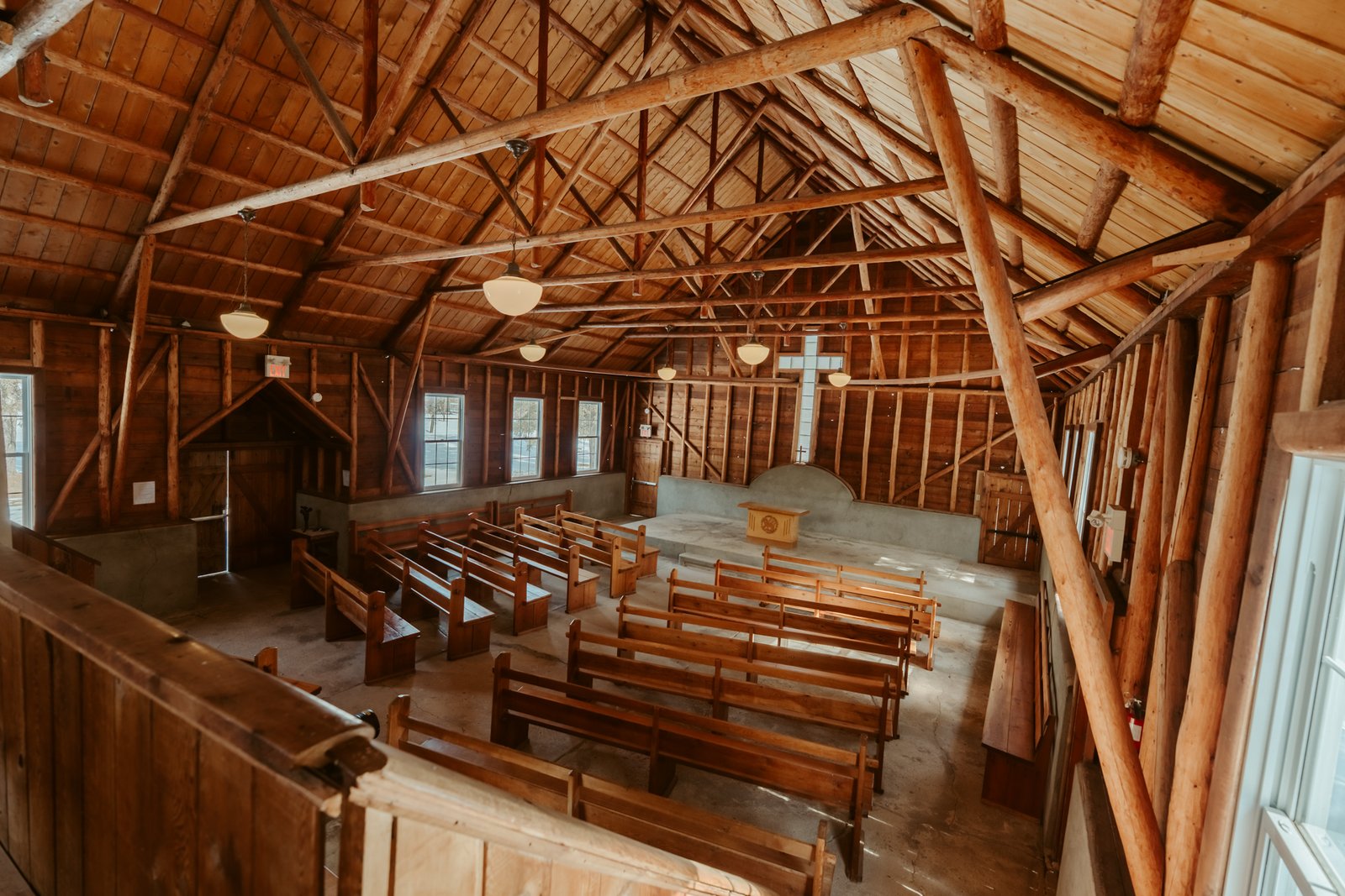 Wood-paneled chapel interior